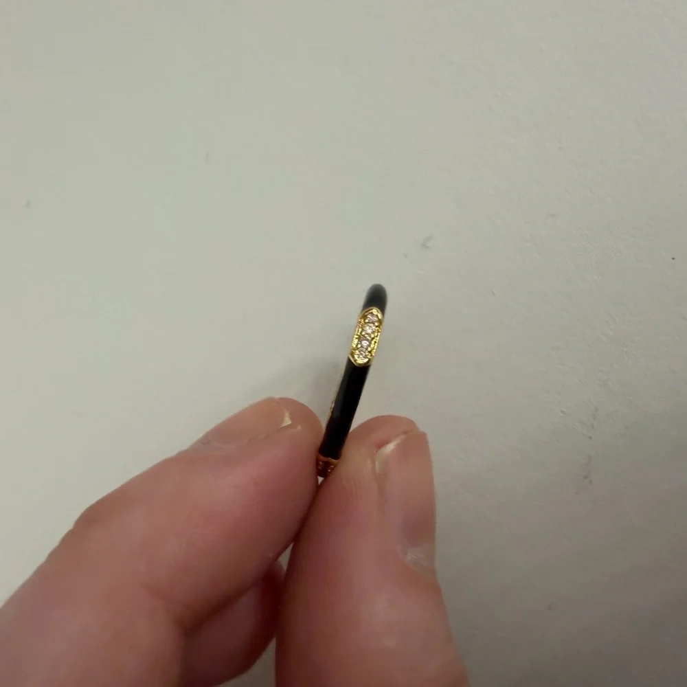 Pandora Black and Gold Enamel Ring with Crystal Accents